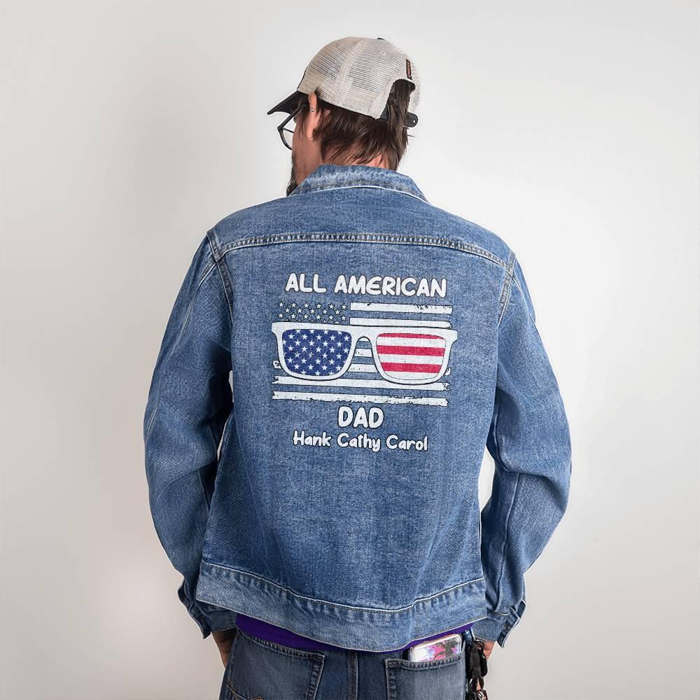 All American Dad - Papa - Grandpa - Personalized Men's Denim Jacket - Mallard Moon Gift Shop