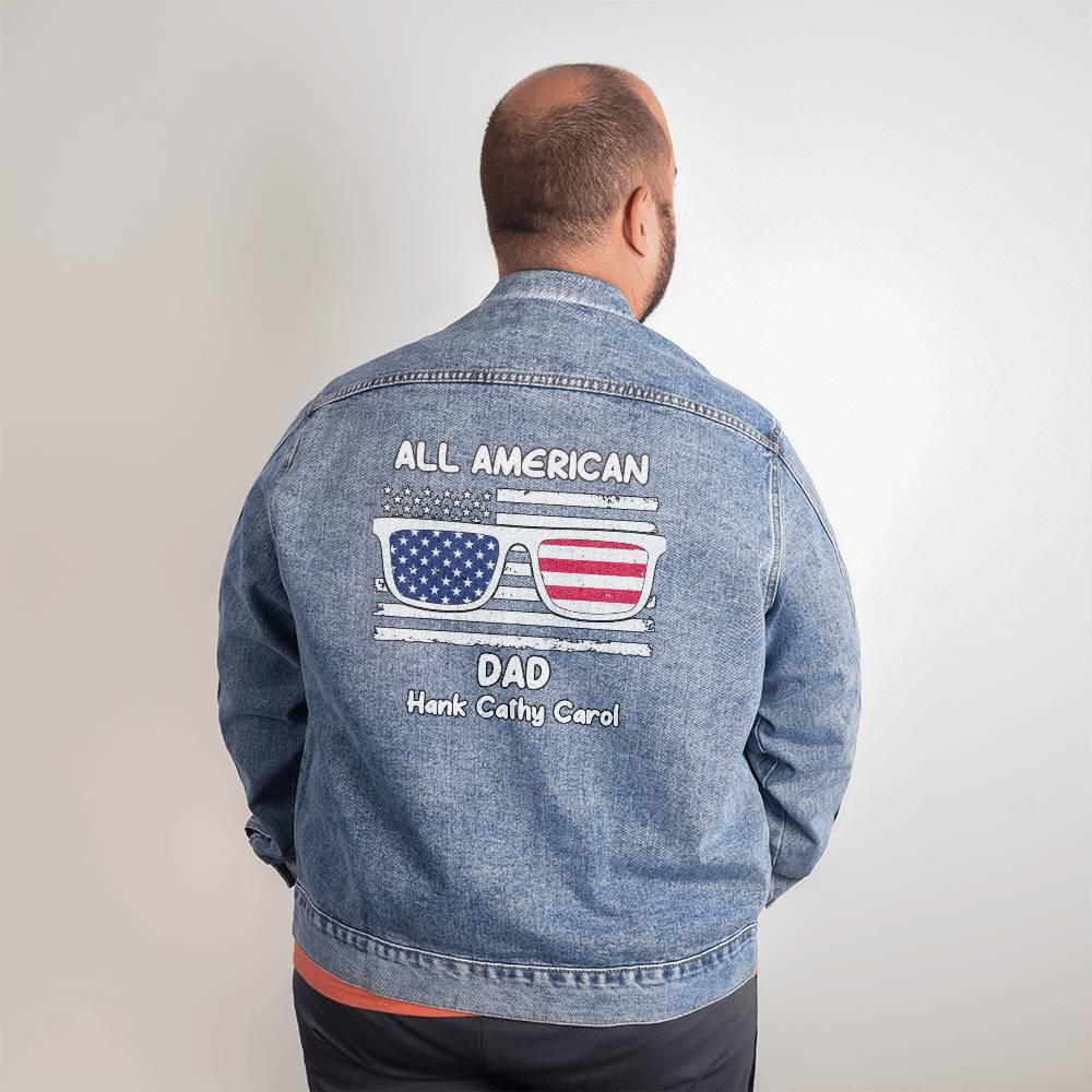 All American Dad - Papa - Grandpa - Personalized Men's Denim Jacket - Mallard Moon Gift Shop