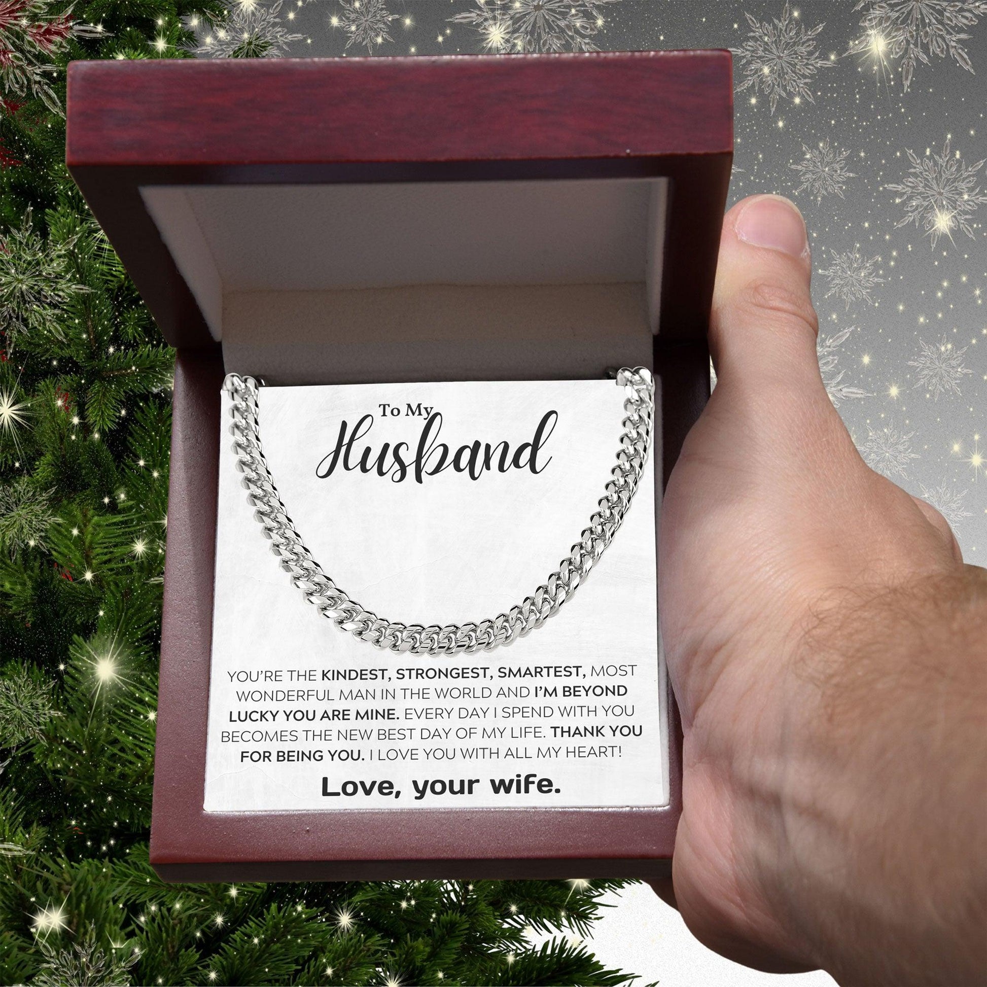 To My Wonderful Husband I Am Lucky Cuban Link Chain Necklace - Mallard Moon Gift Shop