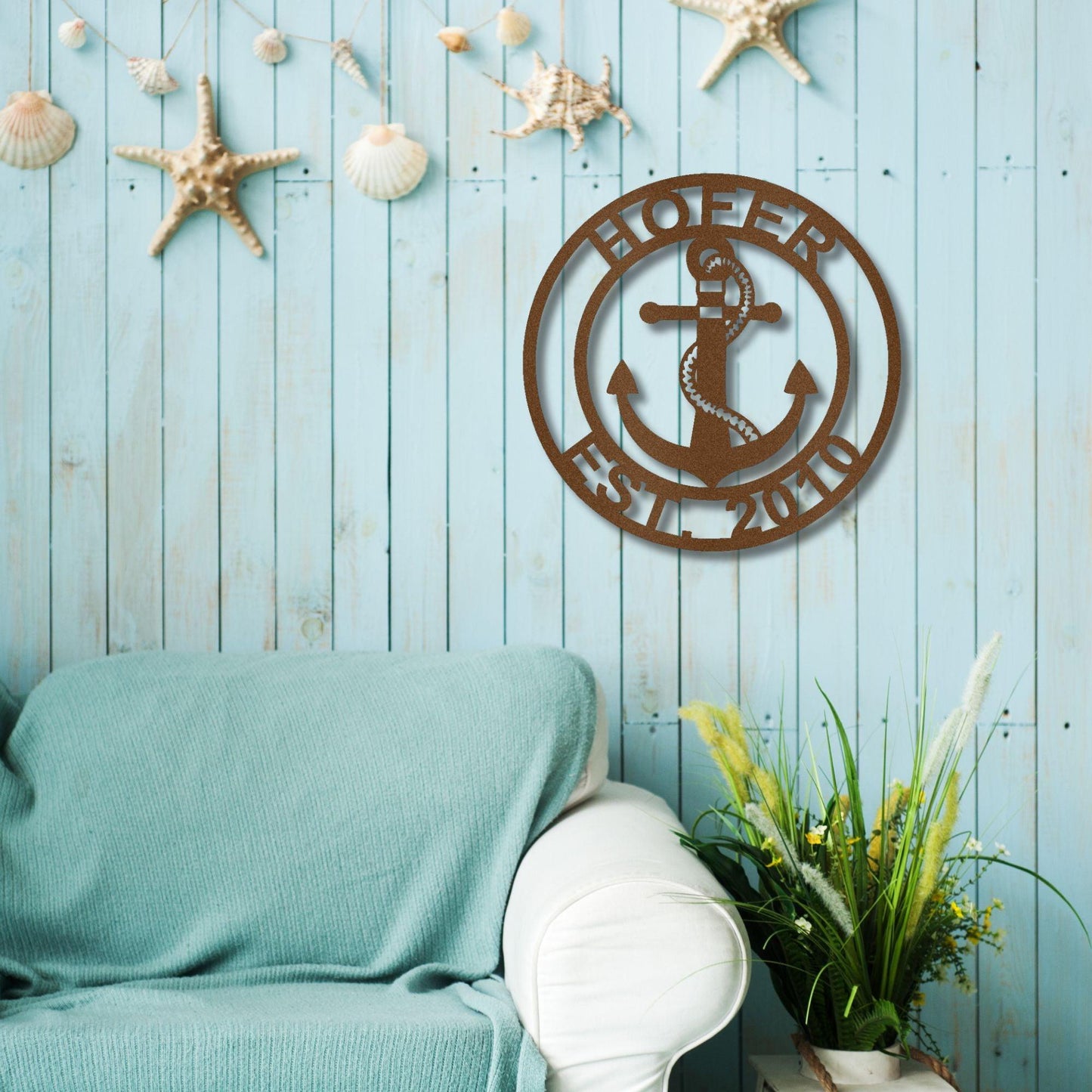 Anchor Family Custom Name Metal Art Wall Sign - Mallard Moon Gift Shop