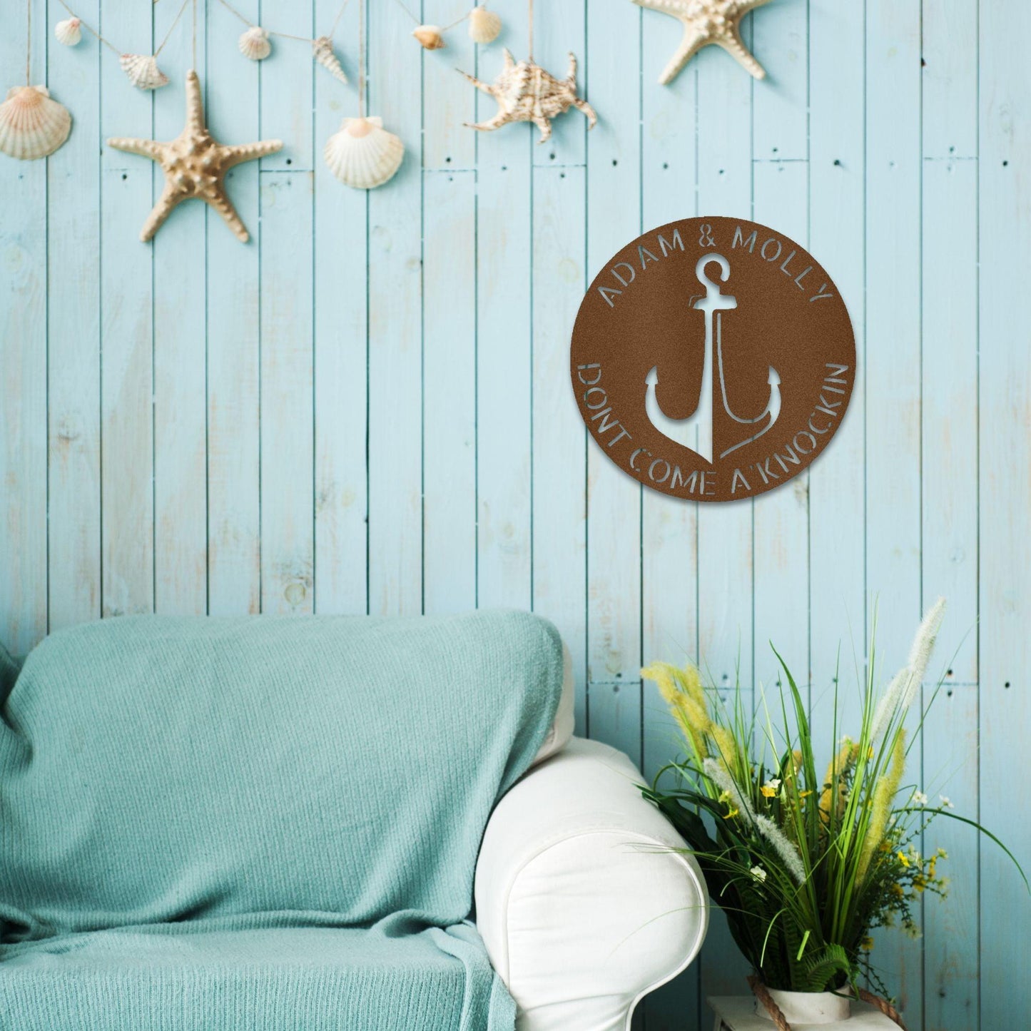 Anchor Plaque Personalized Name Indoor Outdoor Steel Wall Sign Metal Art - Mallard Moon Gift Shop