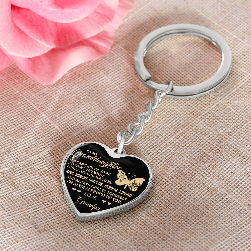 To My Granddaughter – Graphic Heart Keychain from Grandpa | Inspirational Personalized Gift with Butterfly Design - Mallard Moon Gift Shop