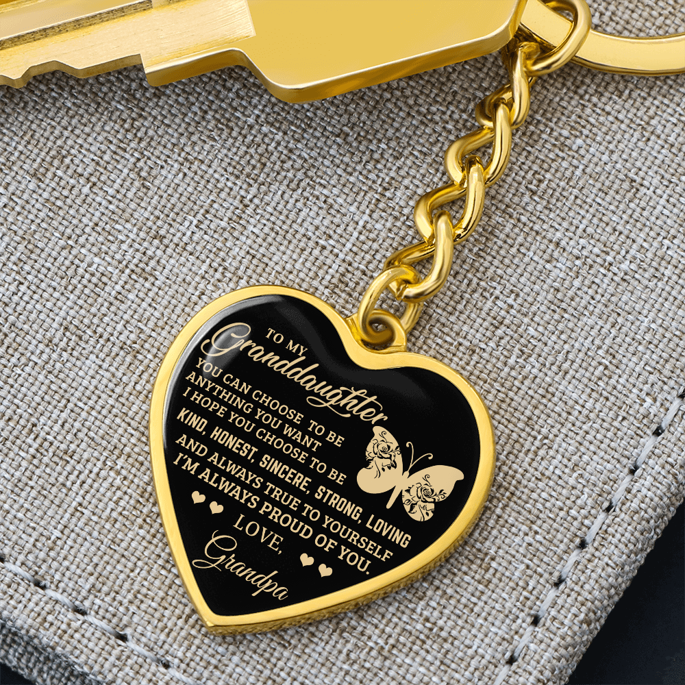 To My Granddaughter – Graphic Heart Keychain from Grandpa | Inspirational Personalized Gift with Butterfly Design - Mallard Moon Gift Shop