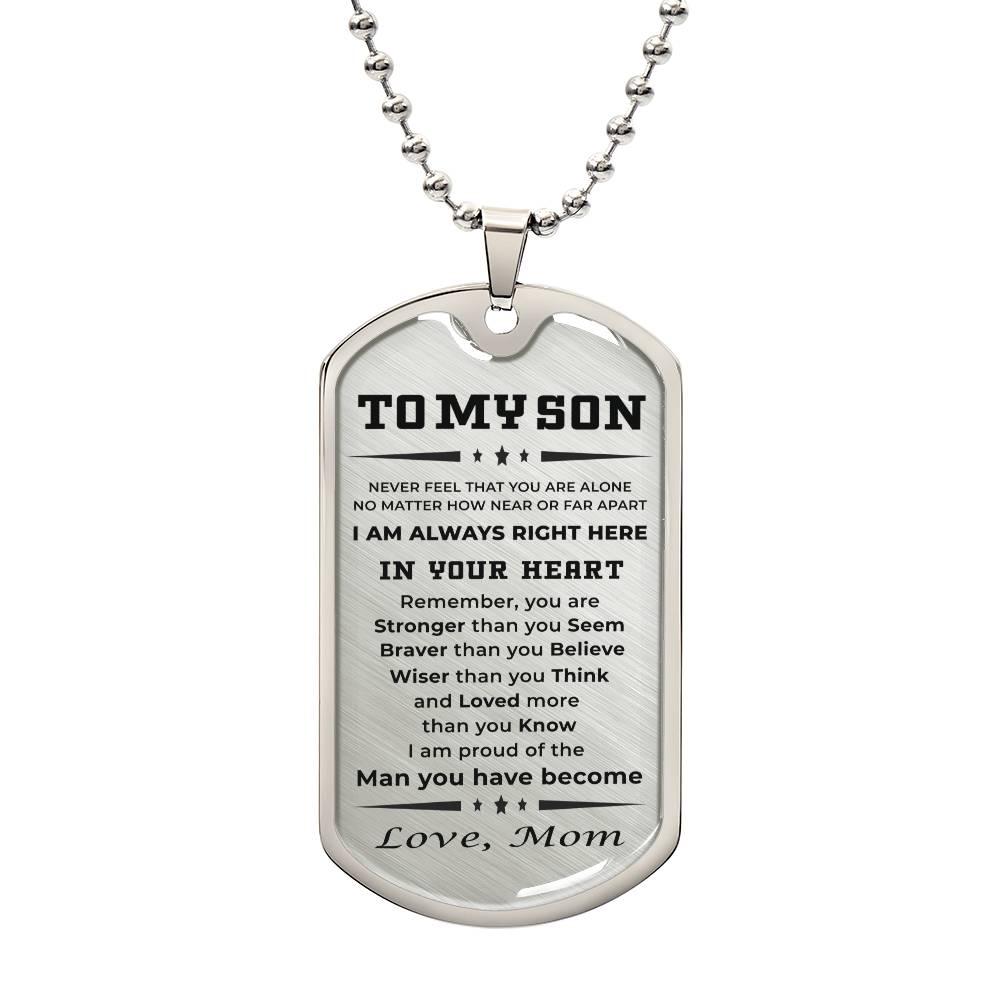 Gift for Adult Son Military Dog Tag Style Personalized Engraved Necklace Love Mom - Mallard Moon Gift Shop