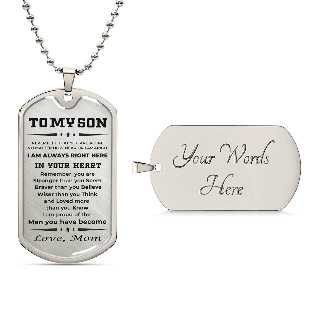 Gift for Adult Son Military Dog Tag Style Personalized Engraved Necklace Love Mom - Mallard Moon Gift Shop