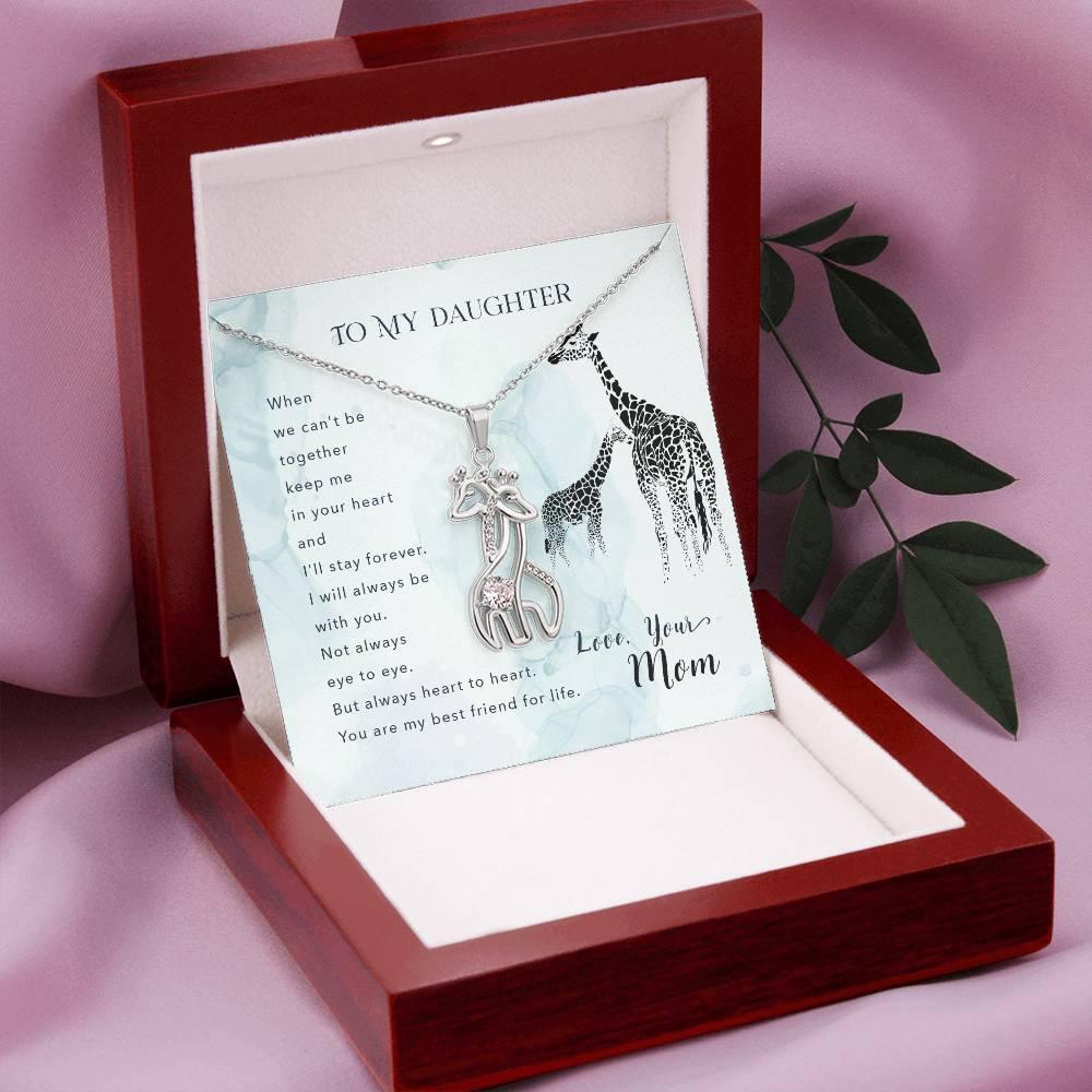 Daughter, Heart to Heart Inspirational Giraffe Pendant Necklace - Love Mom - Mallard Moon Gift Shop