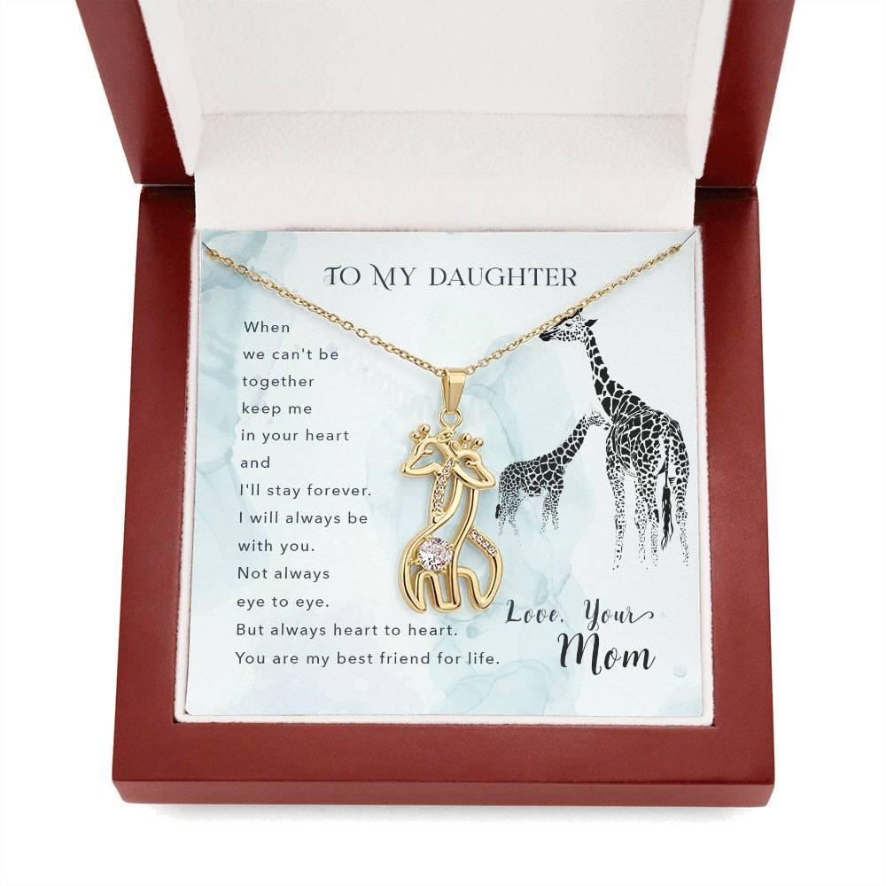 Daughter, Heart to Heart Inspirational Giraffe Pendant Necklace - Love Mom - Mallard Moon Gift Shop