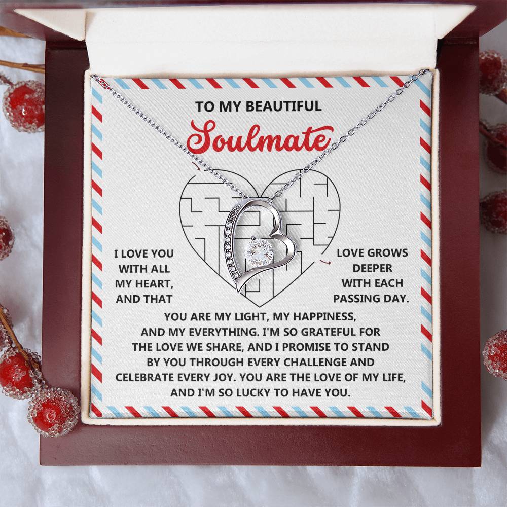 To My Soulmate: Forever Love Heart Necklace with Emotional and Heartfelt Message Lucky to Have You - Mallard Moon Gift Shop