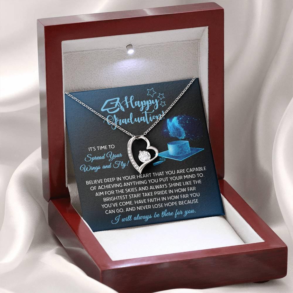 Graduation Gift for Her Spread Your Wings and Fly Forever Love Heart Pendant Necklace with Gift Box - Mallard Moon Gift Shop