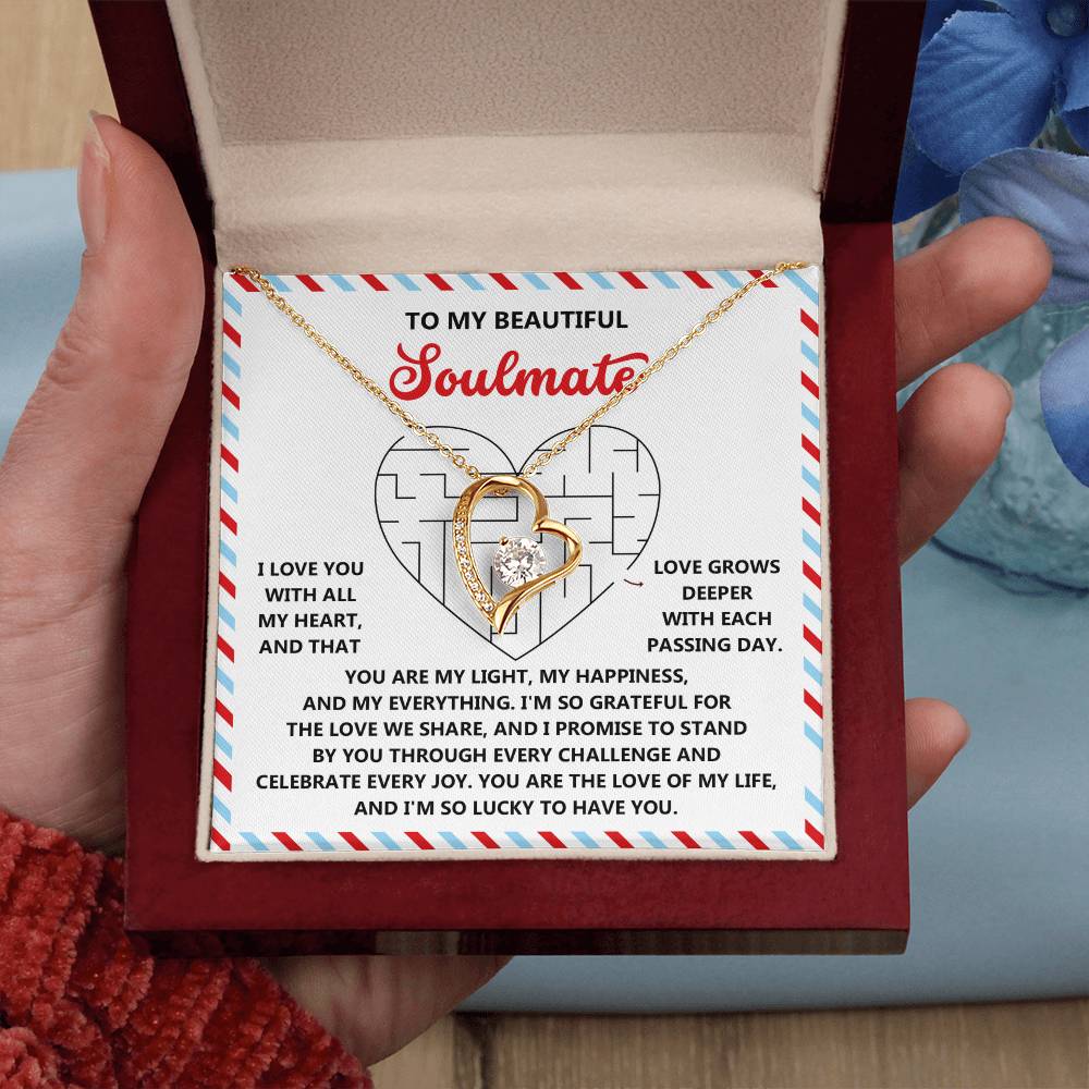 To My Soulmate: Forever Love Heart Necklace with Emotional and Heartfelt Message Lucky to Have You - Mallard Moon Gift Shop