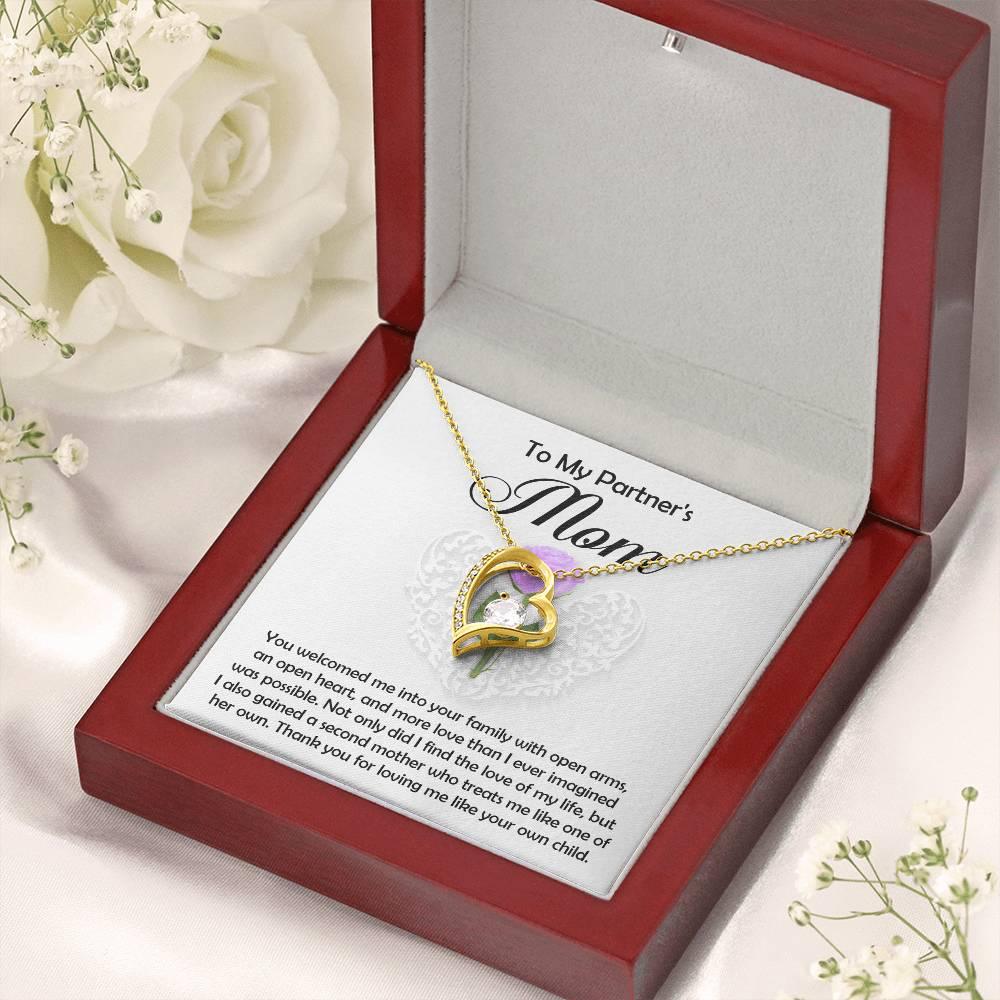 To My Partner's Mom You Welcomed me with Open Arms and an Open Heart Pendant Necklace - Mallard Moon Gift Shop