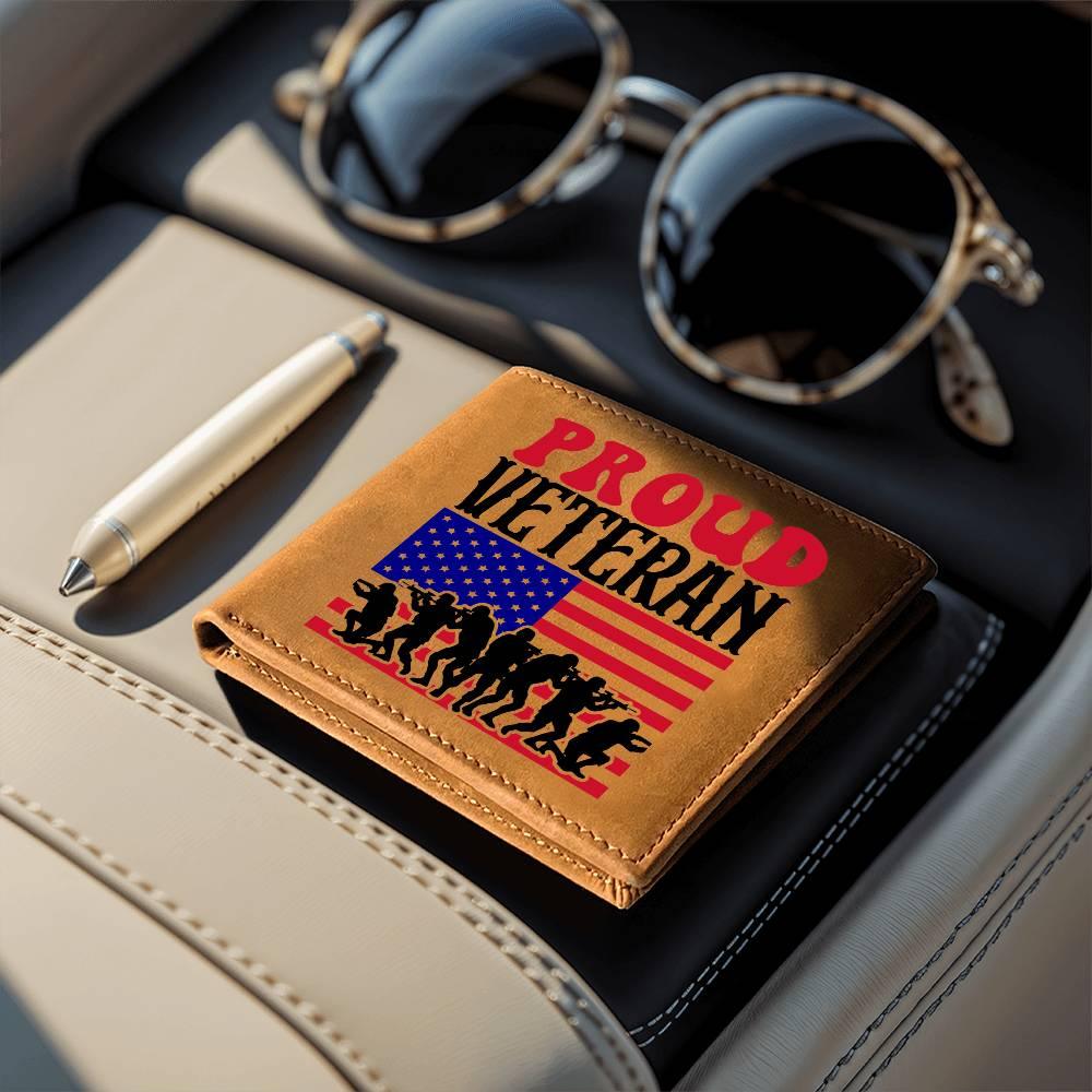 Proud Veteran Genuine Cowhide Leather Wallet - Mallard Moon Gift Shop