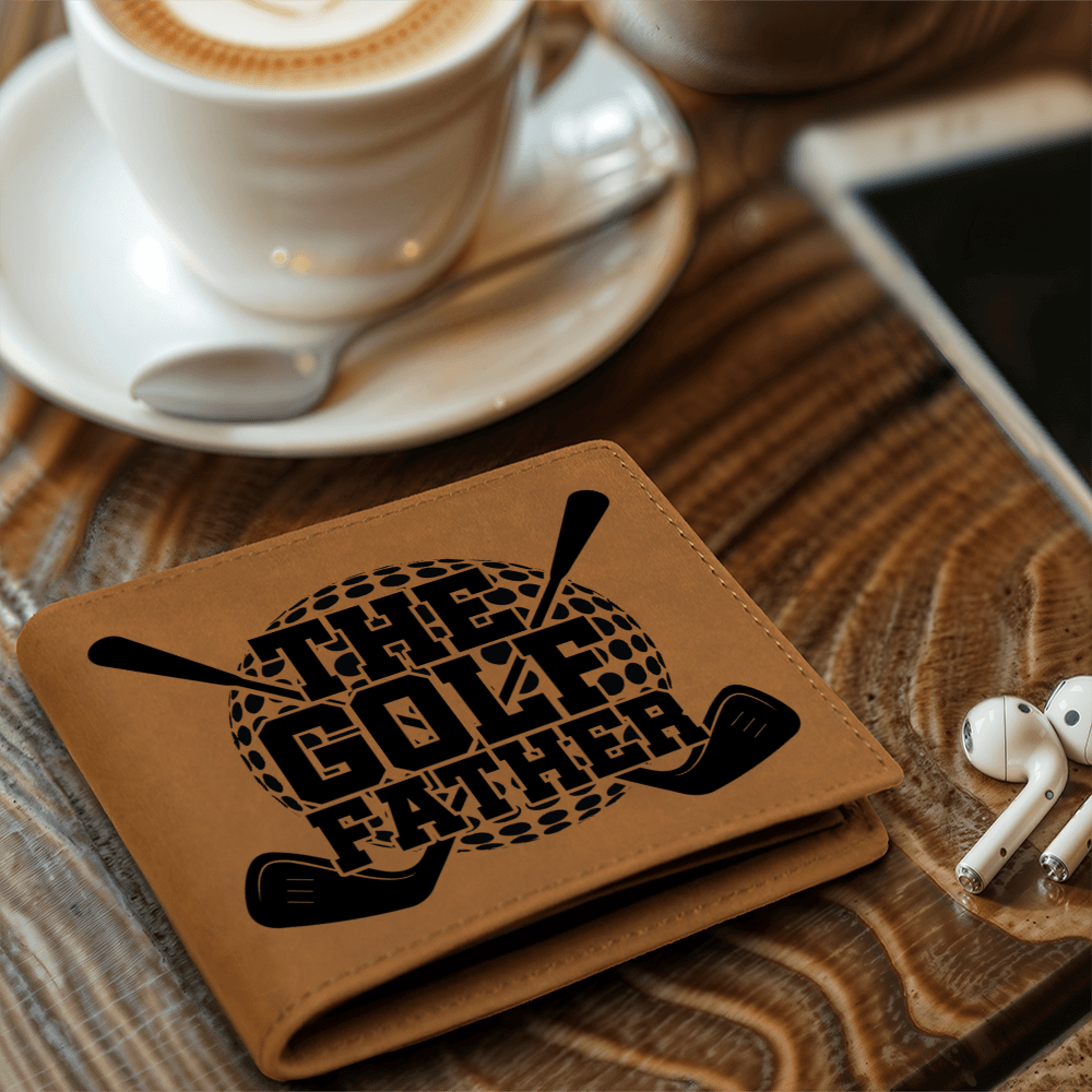 The Golf Father Wallet – Funny Golf Gift for Dad – Full Grain Leather Bifold Wallet in Gift Box - Mallard Moon Gift Shop