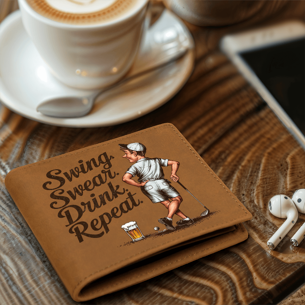 Swing Swear Drink Repeat Golf Wallet – Funny Full Grain Leather Wallet for Golfers – Unique Gift for Dad, Husband, or Friend - Mallard Moon Gift Shop