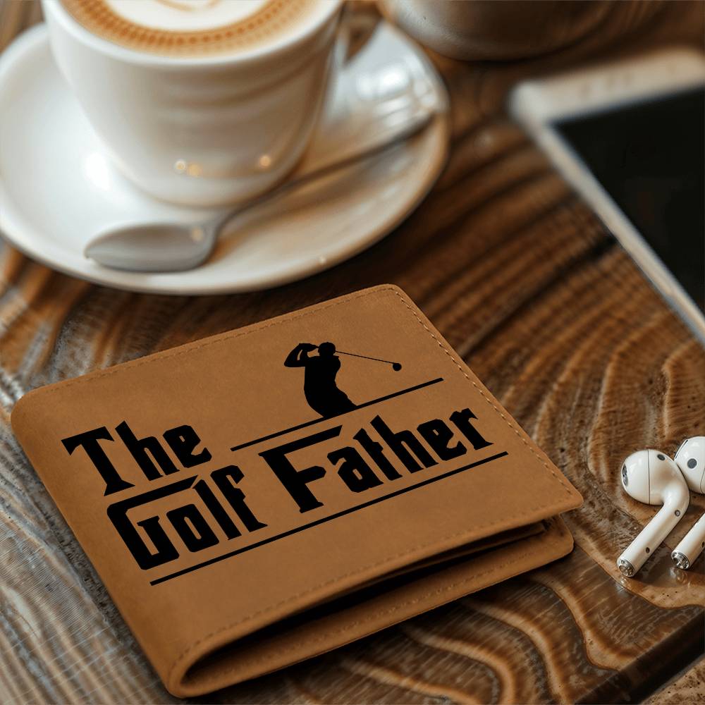 The Golf Father Leather Wallet – Full Grain Cowhide Bifold – Funny Golf Gift for Dad, Grandpa, or Husband - Mallard Moon Gift Shop