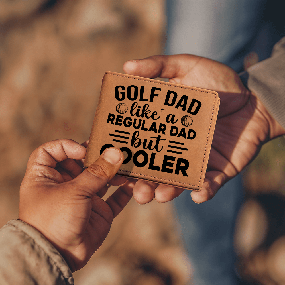 Golf Dad Leather Wallet – "Like a Regular Dad But Cooler" – Funny Full Grain Cowhide Wallet Gift for Golfer's Father - Mallard Moon Gift Shop