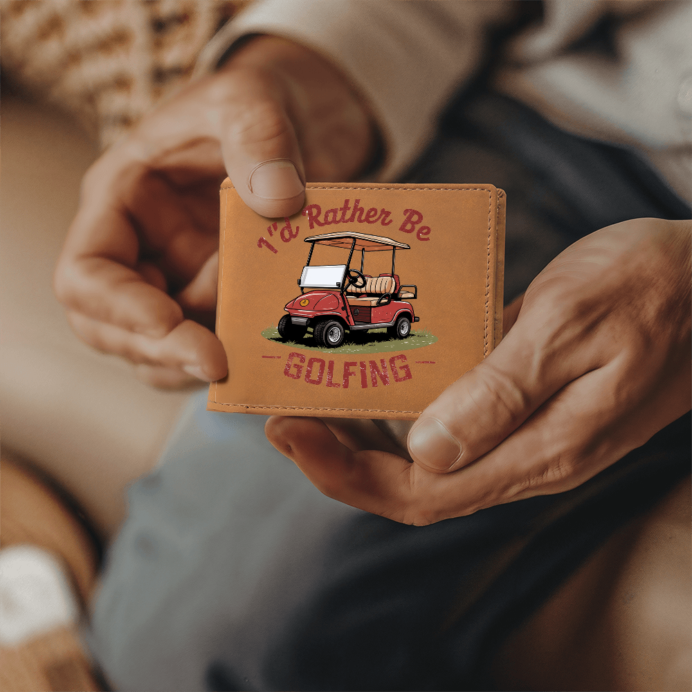 I'd Rather Be Golfing Leather Wallet – Funny Full Grain Cowhide Bifold – Golf Cart Design Gift for Dad or Grandpa - Mallard Moon Gift Shop