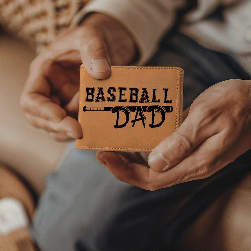 Baseball Dad Leather Wallet – Full Grain Cowhide Bifold – Gift for Sports-Loving Father, Coach, or Grandpa