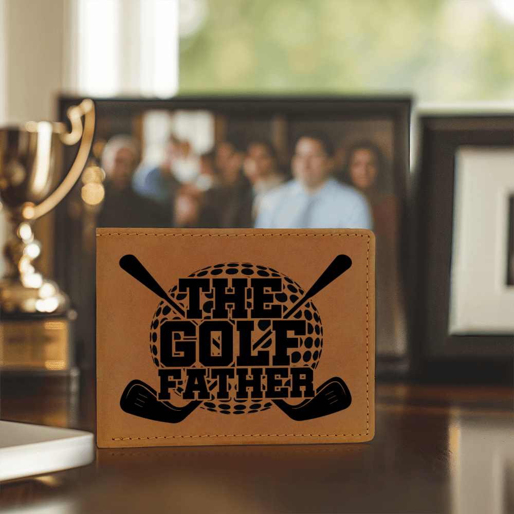 The Golf Father Wallet – Funny Golf Gift for Dad – Full Grain Leather Bifold Wallet in Gift Box - Mallard Moon Gift Shop