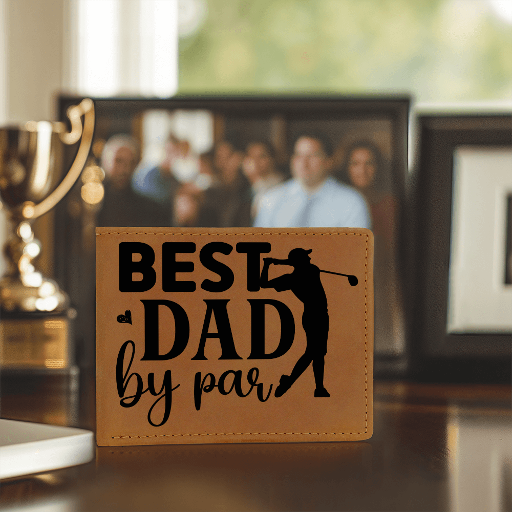 Best Dad by Par – Funny Golf Wallet for Dad – Full Grain Leather Bifold Wallet Gift with Gift Box - Mallard Moon Gift Shop