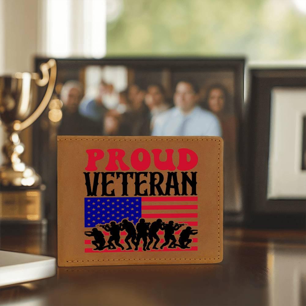 Proud Veteran Genuine Cowhide Leather Wallet - Mallard Moon Gift Shop