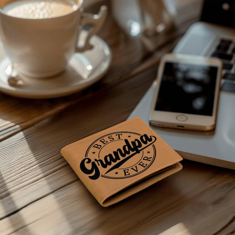Grandfather Gift - Best Grandpa Ever Genuine Cowhide Leather Wallet - Mallard Moon Gift Shop