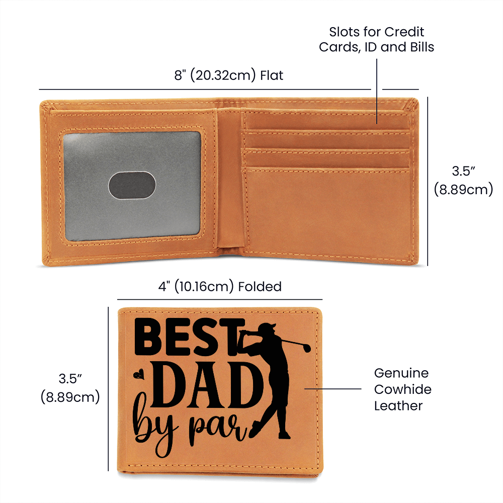 Best Dad by Par – Funny Golf Wallet for Dad – Full Grain Leather Bifold Wallet Gift with Gift Box - Mallard Moon Gift Shop