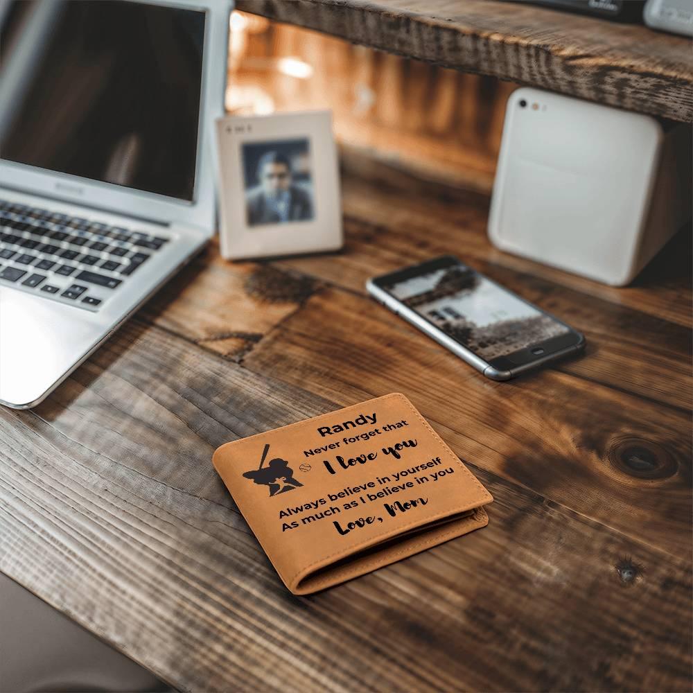 Baseball Custom Printed Believe in Yourself Cowhide Leather Men's Wallet - Mallard Moon Gift Shop