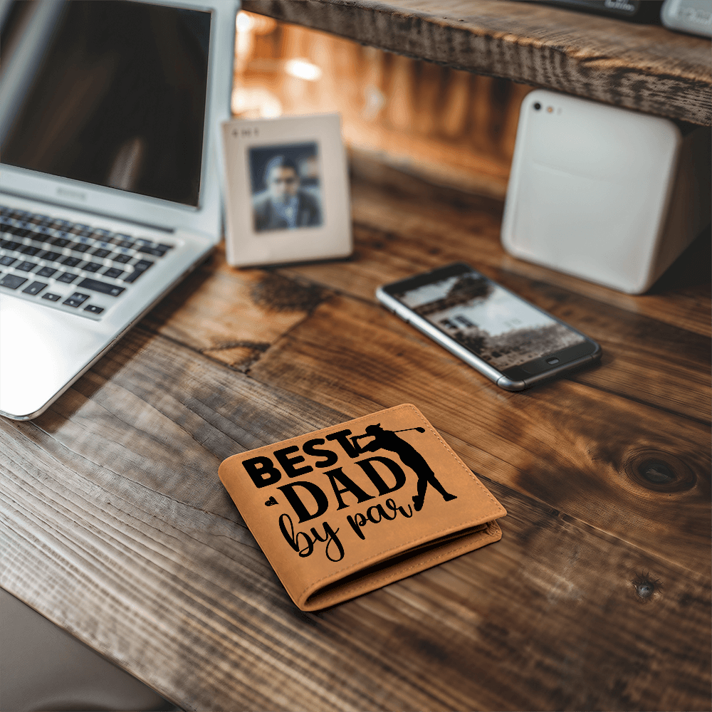 Best Dad by Par – Funny Golf Wallet for Dad – Full Grain Leather Bifold Wallet Gift with Gift Box - Mallard Moon Gift Shop