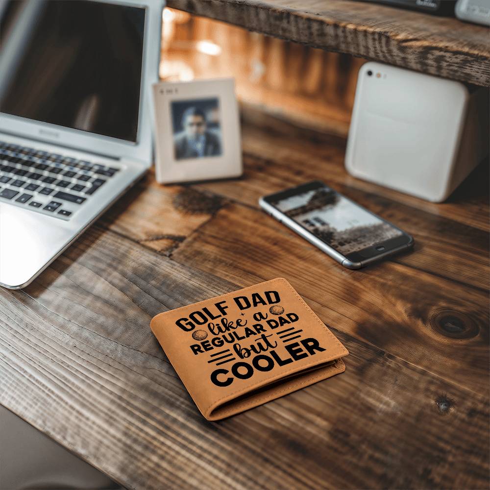 Golf Dad Leather Wallet – "Like a Regular Dad But Cooler" – Funny Full Grain Cowhide Wallet Gift for Golfer's Father - Mallard Moon Gift Shop