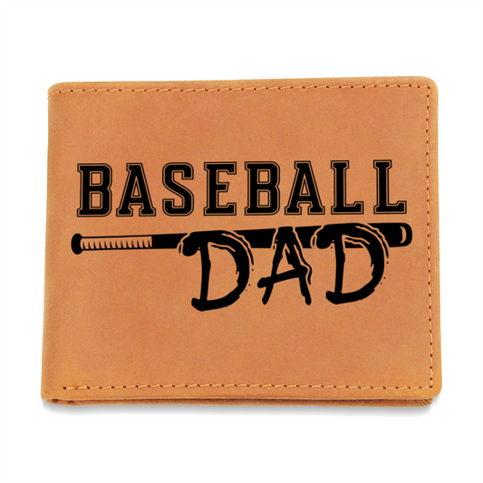 Baseball Dad Leather Wallet – Full Grain Cowhide Bifold – Gift for Sports-Loving Father, Coach, or Grandpa - Mallard Moon Gift Shop