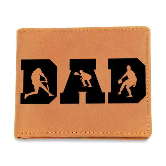 Baseball Silhouette Dad Wallet – Full Grain Cowhide Leather Bifold – Sports Gift for Father's Day or Baseball Coach - Mallard Moon Gift Shop