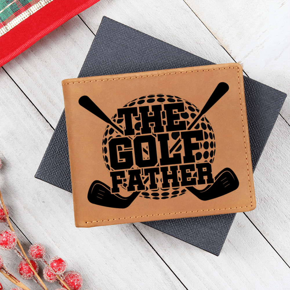 The Golf Father Wallet – Funny Golf Gift for Dad – Full Grain Leather Bifold Wallet in Gift Box - Mallard Moon Gift Shop