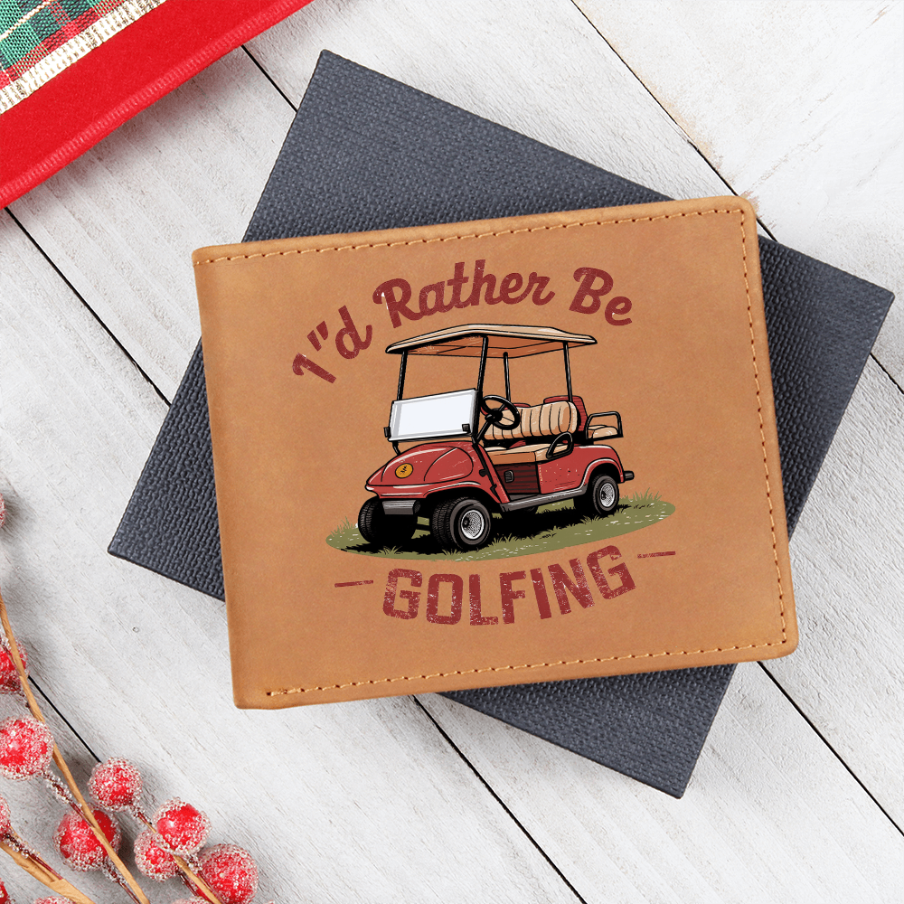 I'd Rather Be Golfing Leather Wallet – Funny Full Grain Cowhide Bifold – Golf Cart Design Gift for Dad or Grandpa - Mallard Moon Gift Shop