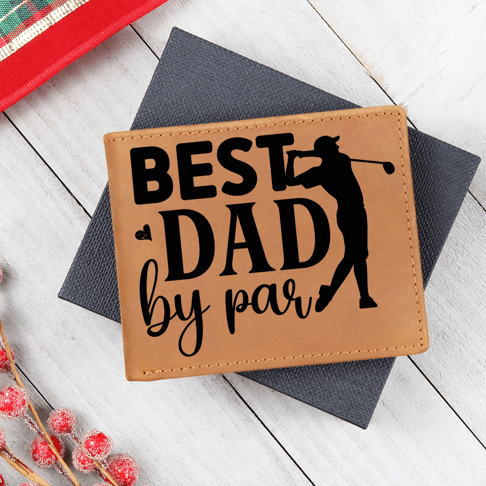 Best Dad by Par – Funny Golf Wallet for Dad – Full Grain Leather Bifold Wallet Gift with Gift Box - Mallard Moon Gift Shop