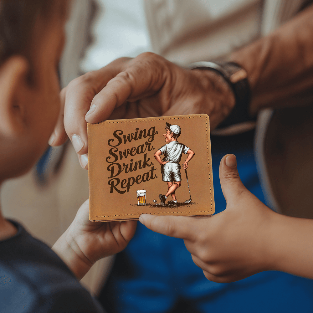 Swing Swear Drink Repeat Golf Wallet – Funny Full Grain Leather Wallet for Golfers – Unique Gift for Dad, Husband, or Friend - Mallard Moon Gift Shop