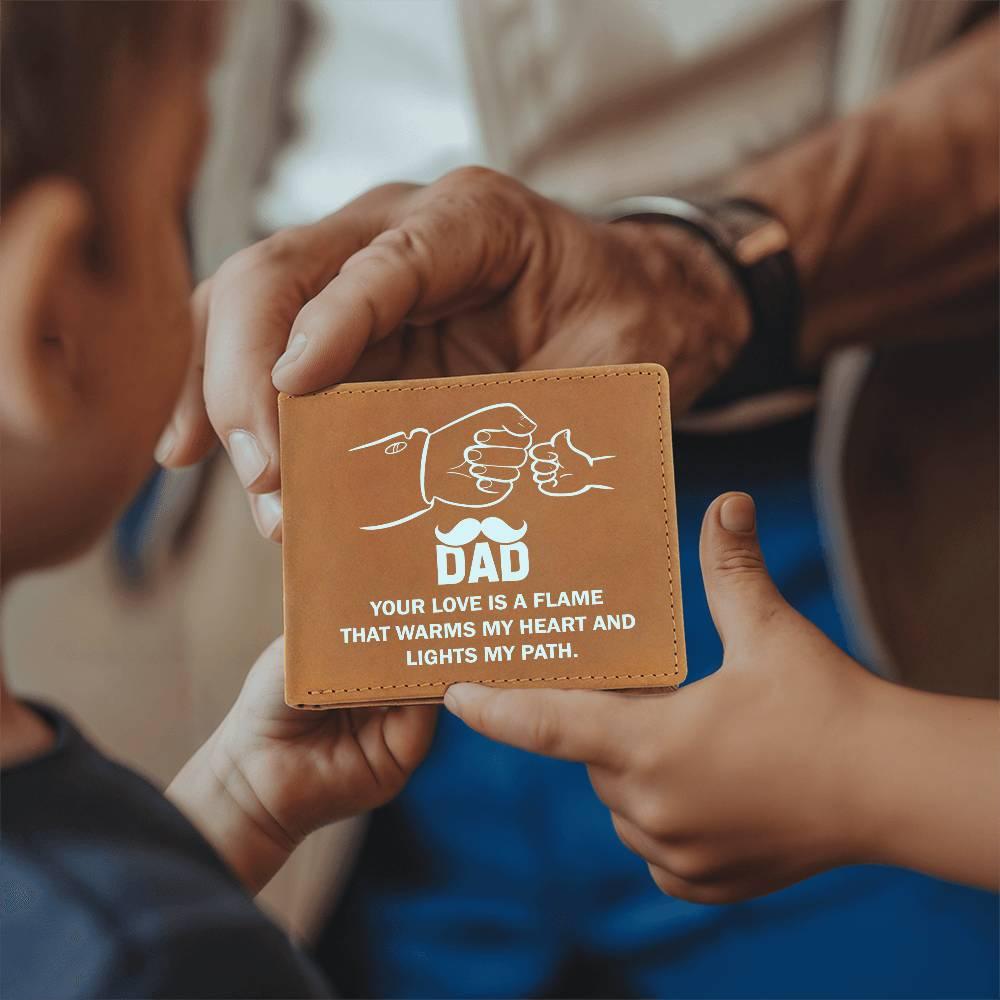 Dad Your Love is a Flame that Warms My Heart Genuine Cowhide Leather Wallet - Mallard Moon Gift Shop