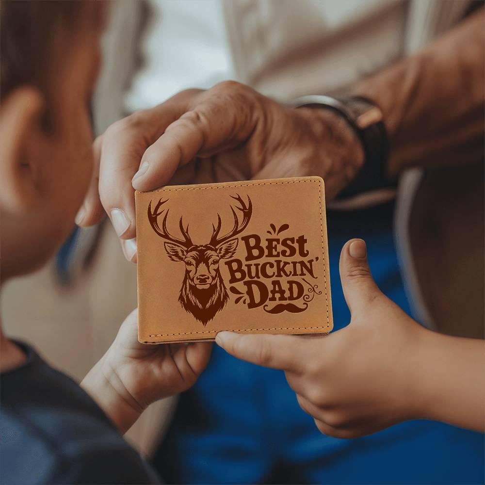 Best Buckin' Dad Genuine Cowhide Leather Wallet - Mallard Moon Gift Shop