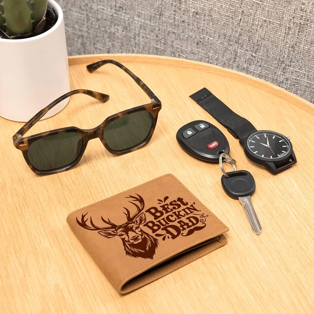 Best Buckin' Dad Genuine Cowhide Leather Wallet - Mallard Moon Gift Shop