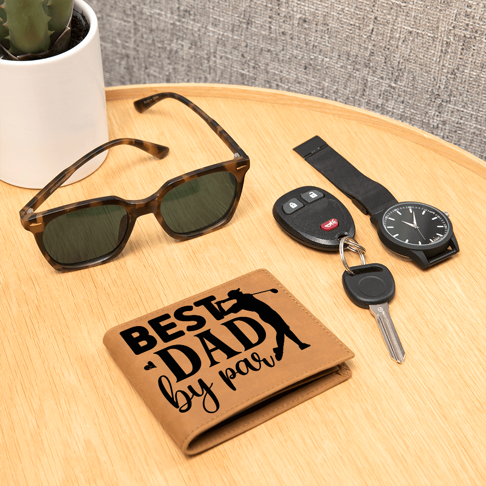 Best Dad by Par – Funny Golf Wallet for Dad – Full Grain Leather Bifold Wallet Gift with Gift Box - Mallard Moon Gift Shop