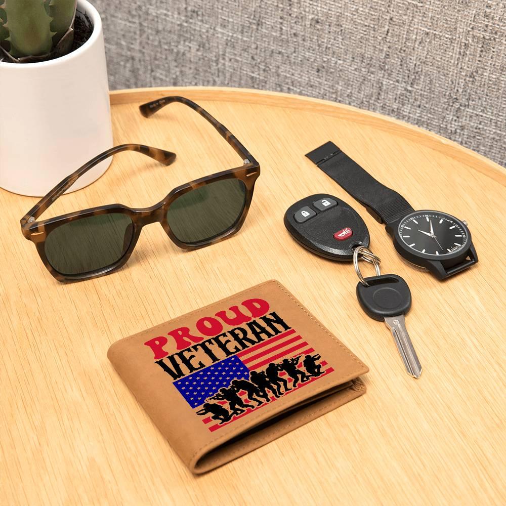 Proud Veteran Genuine Cowhide Leather Wallet - Mallard Moon Gift Shop