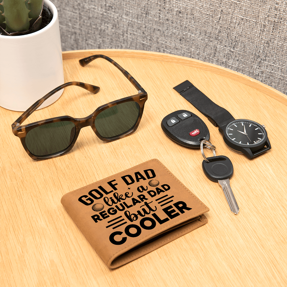 Golf Dad Leather Wallet – "Like a Regular Dad But Cooler" – Funny Full Grain Cowhide Wallet Gift for Golfer's Father - Mallard Moon Gift Shop