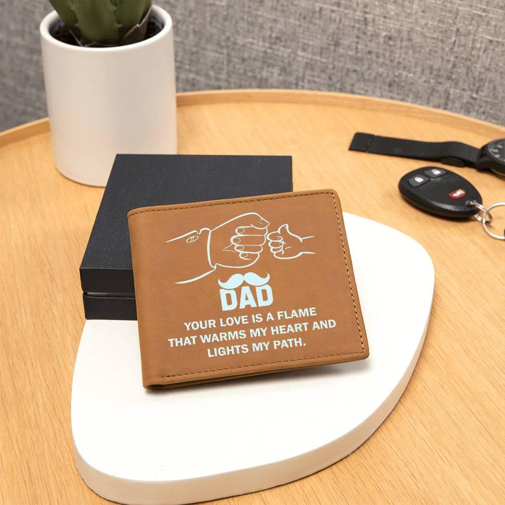 Dad Your Love is a Flame that Warms My Heart Genuine Cowhide Leather Wallet - Mallard Moon Gift Shop