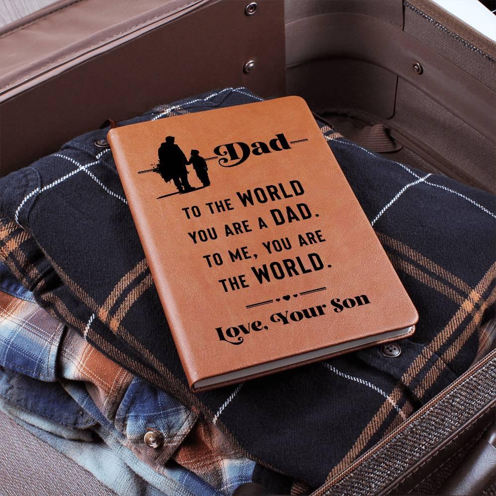 Dad Gift from Son - You are The World - Graphic Leather Journal - Mallard Moon Gift Shop