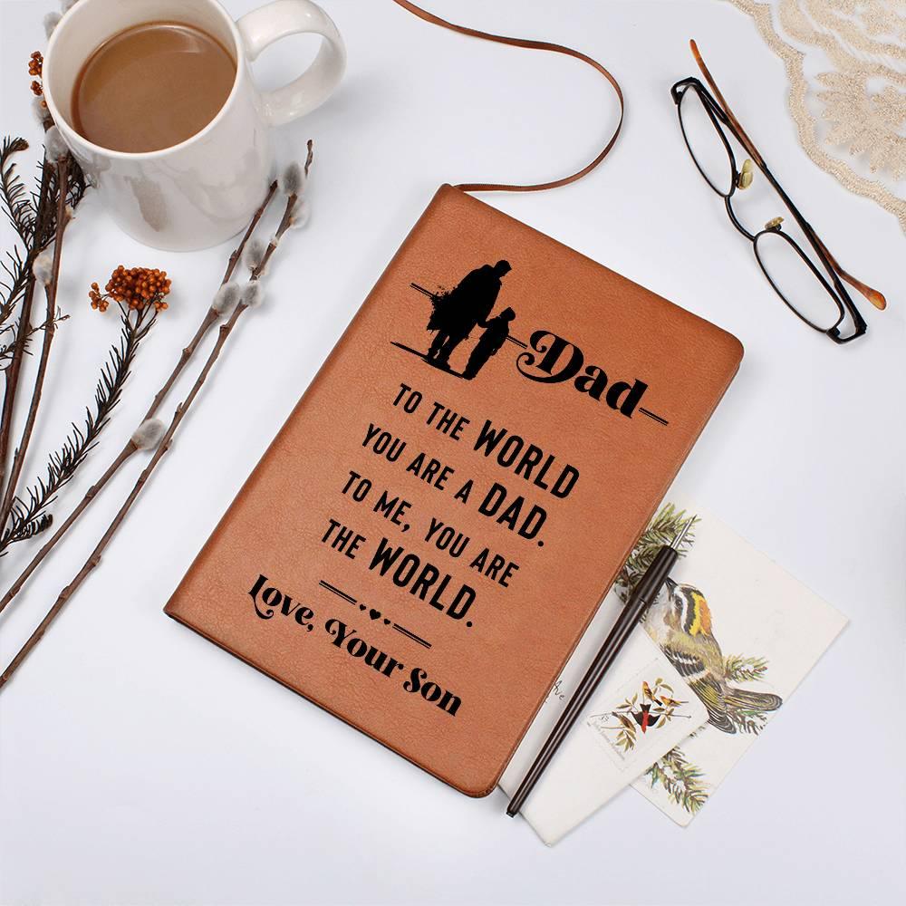Dad Gift from Son - You are The World - Graphic Leather Journal - Mallard Moon Gift Shop