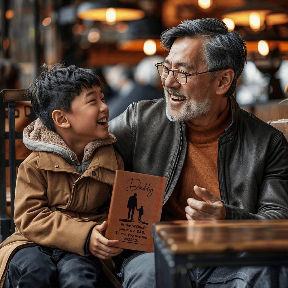 Dad Gift - To the WORLD You are a DAD, To me. You are the WORLD - Graphic Leather Journal - Mallard Moon Gift Shop