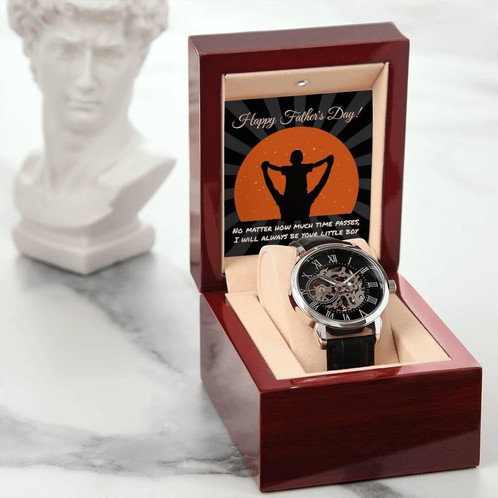 Dad Happy Father's Day I Will Always Be Your Little Boy Men's Openwork Watch with Gift Box - Mallard Moon Gift Shop