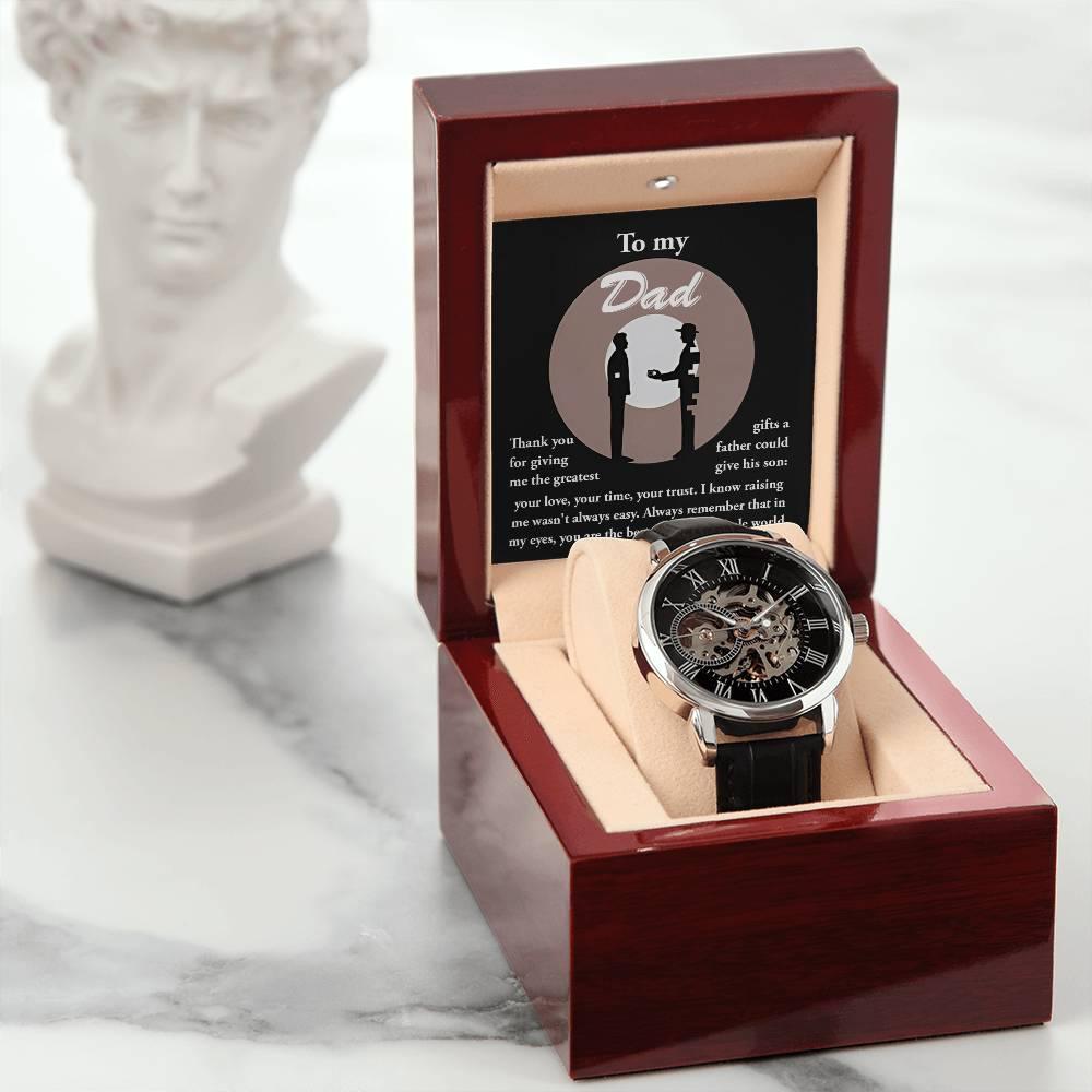 Dad Gift -The Greatest Gifts- Your Love, Time and Trust Men's Openwork Watch with Gift Box - Mallard Moon Gift Shop