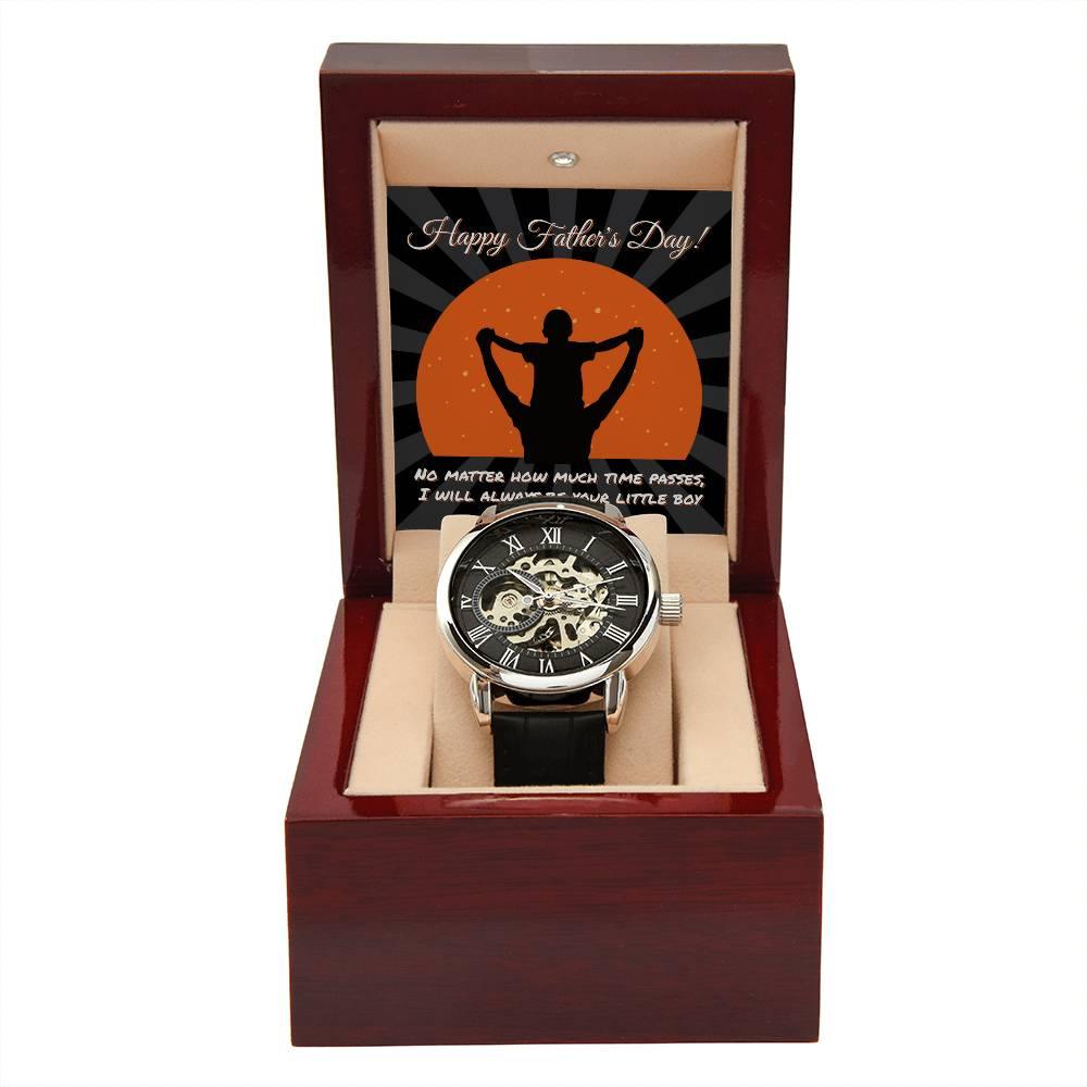 Dad Happy Father's Day I Will Always Be Your Little Boy Men's Openwork Watch with Gift Box - Mallard Moon Gift Shop