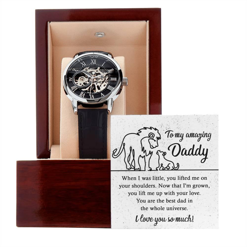 Dad Gift -You Lift My Up With Love Lion and Cub Men's Openwork Watch with Gift Box - Mallard Moon Gift Shop